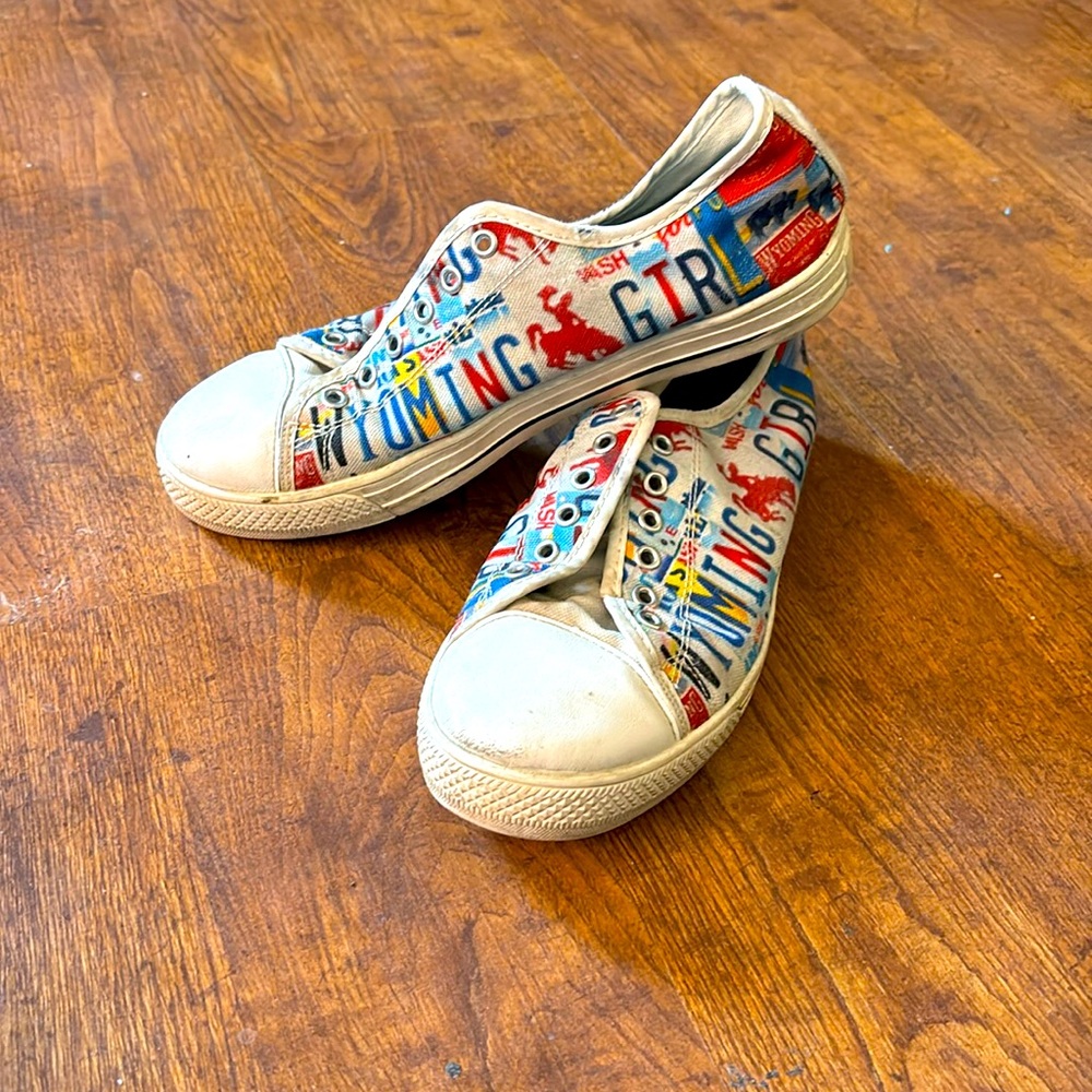 Custom Wyoming Girl license plate shoes
